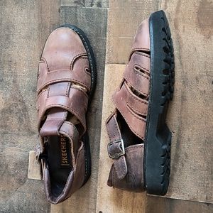 Sketchers Leather Closed Toe Brown Fisherman Lug Chunky Sandals Sz 11 Men